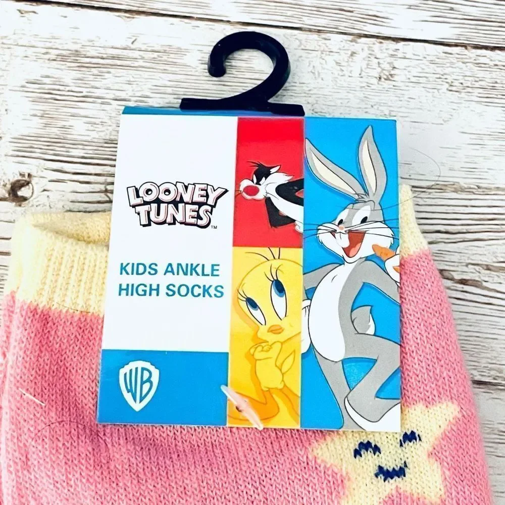NWT WB Babies Looney Tunes Kids Girl’s 5 Pack Pink Blue Purple Ankle High Socks